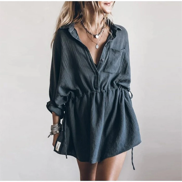 Damen Hemdkleid – Lockeres Langarm Freizeitkleid für Frühling & Herbst