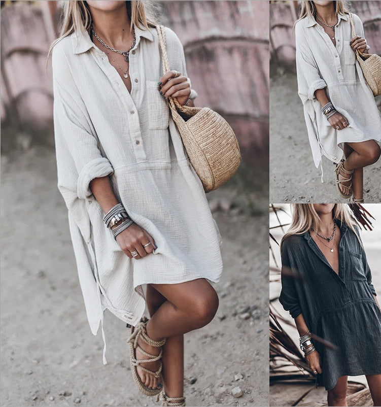 Damen Hemdkleid – Lockeres Langarm Freizeitkleid für Frühling & Herbst