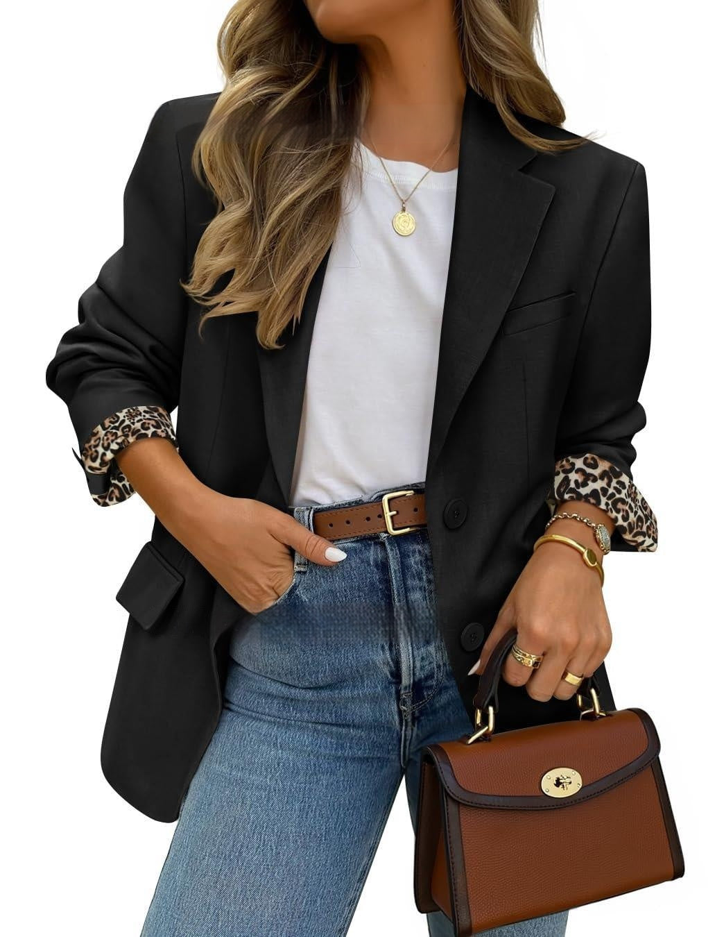 Damenjacke mit Leoparden-Details – Elegante Übergangsjacke