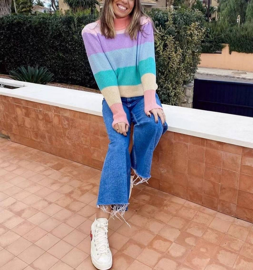 Damen Pullover mit bunten Streifen – Moderner Casual Look