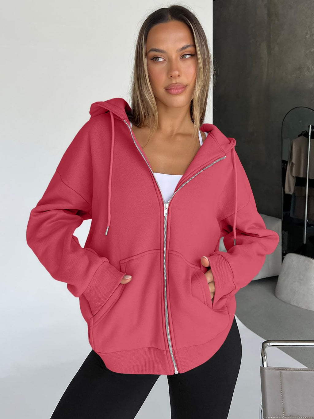 Damen Zip-Hoodie mit Kapuze – Bequeme Freizeit Sweatjacke
