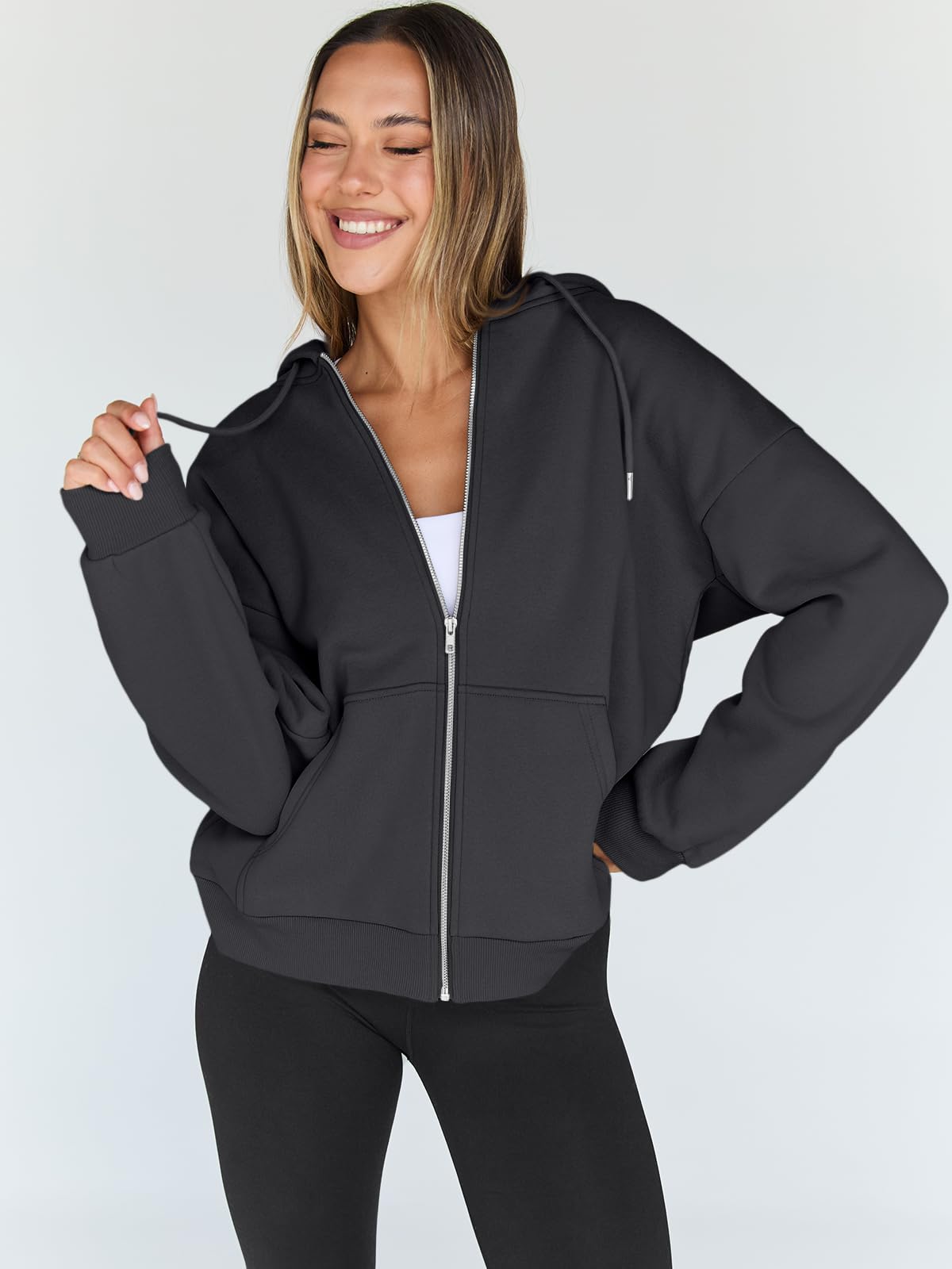 Damen Zip-Hoodie mit Kapuze – Bequeme Freizeit Sweatjacke
