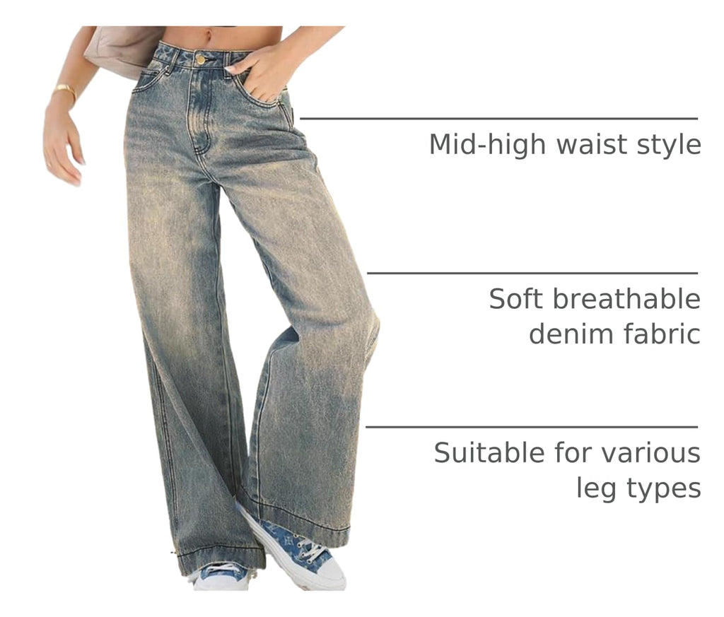 Damen Wide-Leg Jeans – Lässige High-Waist Denim Hose