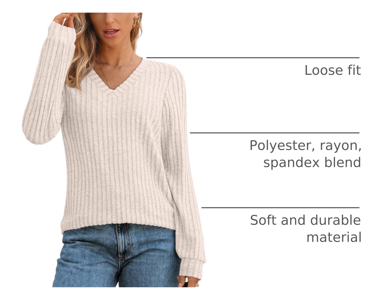 Damen Langarmshirt mit V-Ausschnitt – Lässiges Herbst Oberteil