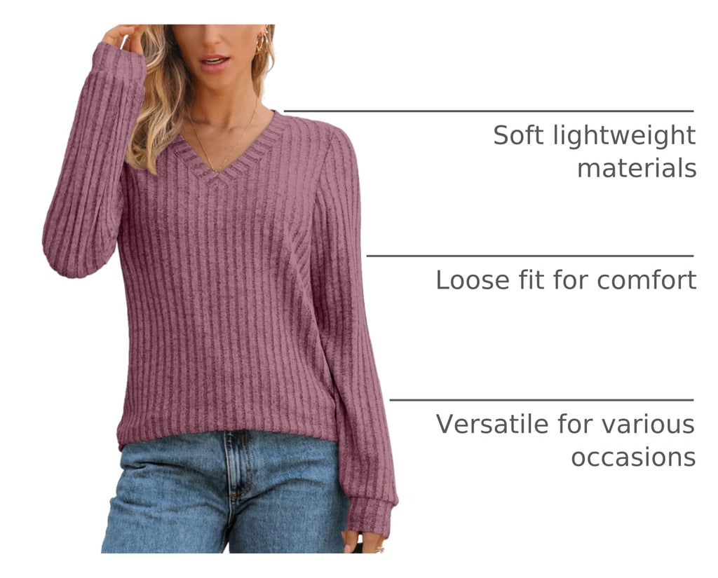 Damen Langarmshirt mit V-Ausschnitt – Lässiges Herbst Oberteil