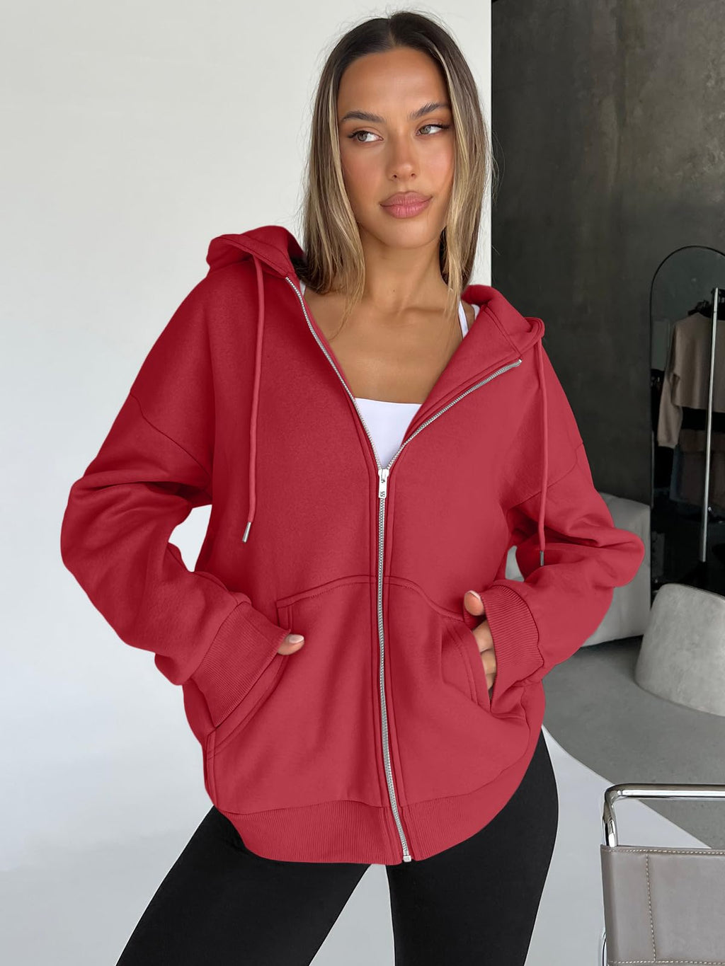 Damen Zip-Hoodie mit Kapuze – Bequeme Freizeit Sweatjacke