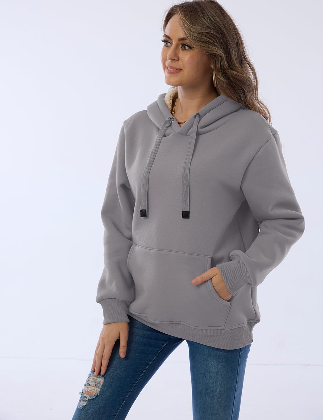 Damen Winter Hoodie mit Sherpa-Futter – Warmer Kapuzenpullover