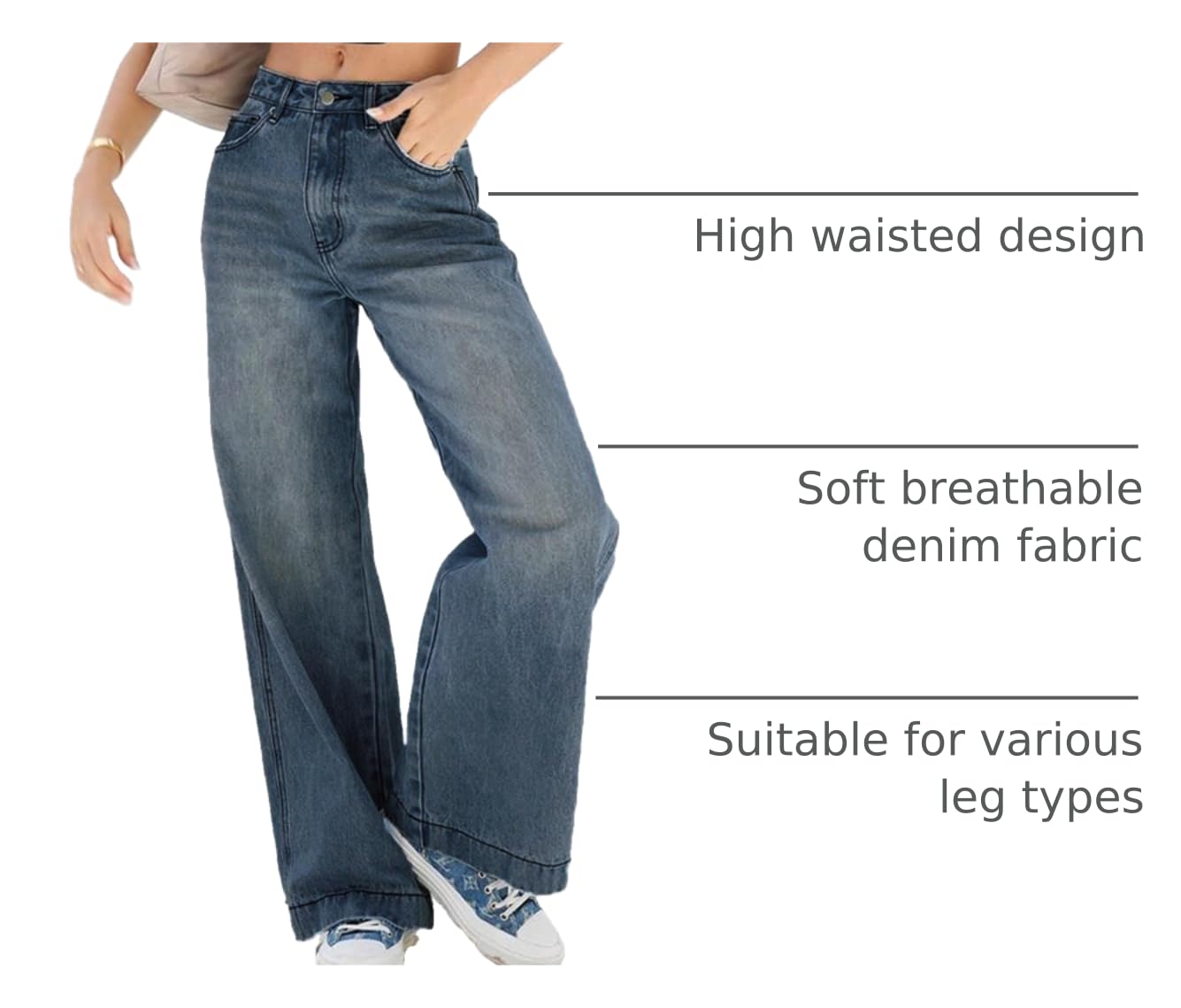 Damen Wide-Leg Jeans – Lässige High-Waist Denim Hose