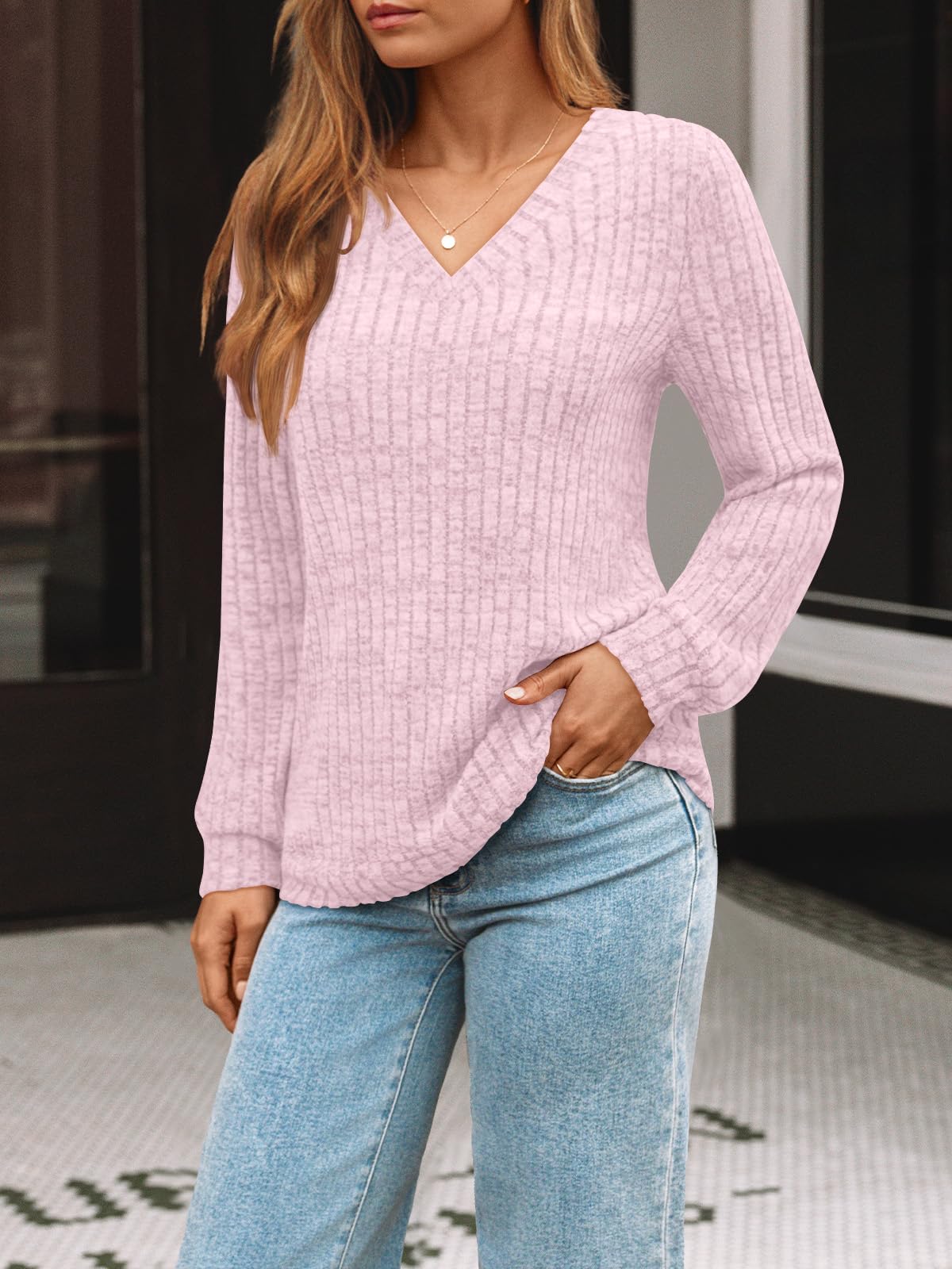 Damen Langarmshirt mit V-Ausschnitt – Lässiges Herbst Oberteil