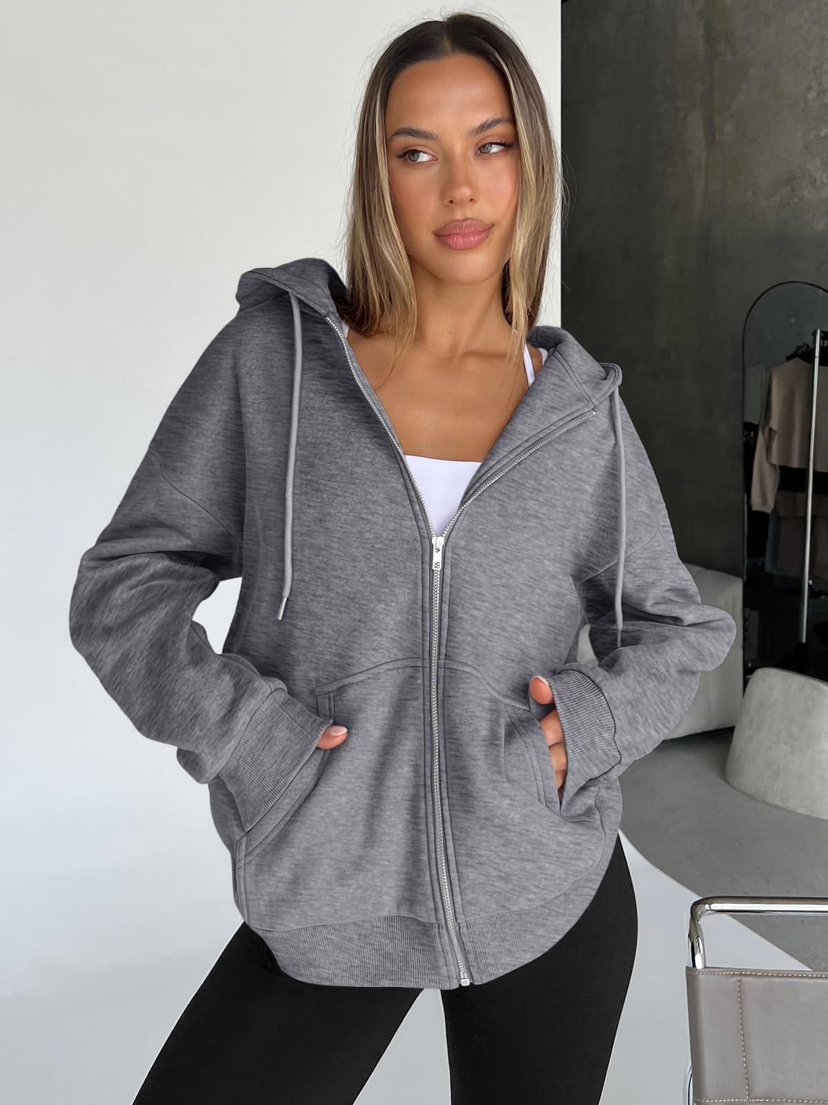 Damen Zip-Hoodie mit Kapuze – Bequeme Freizeit Sweatjacke