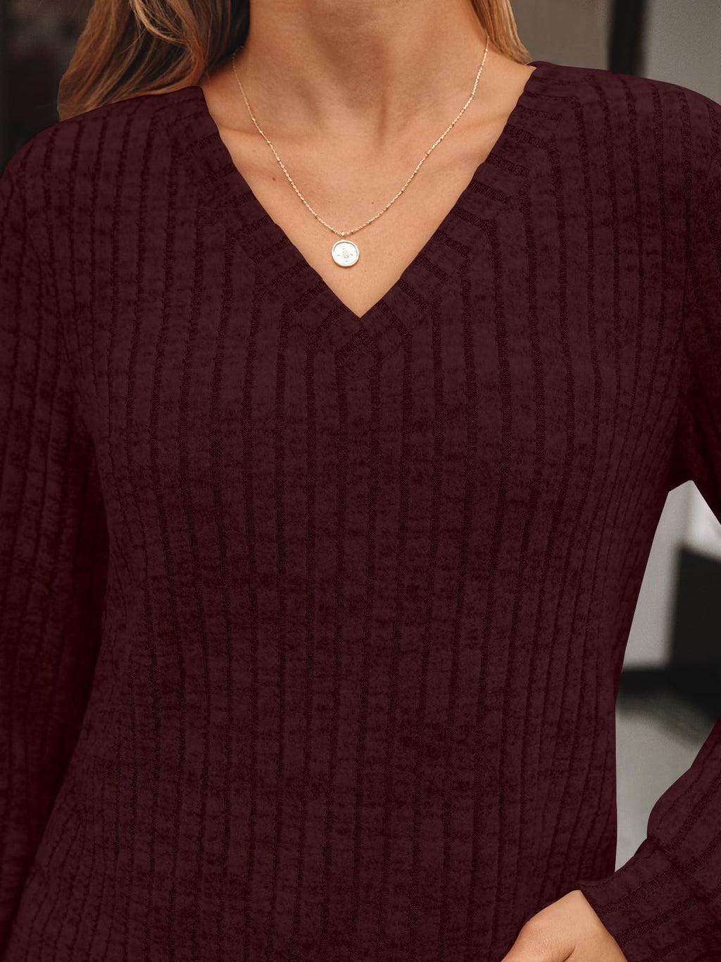 Damen Langarmshirt mit V-Ausschnitt – Lässiges Herbst Oberteil