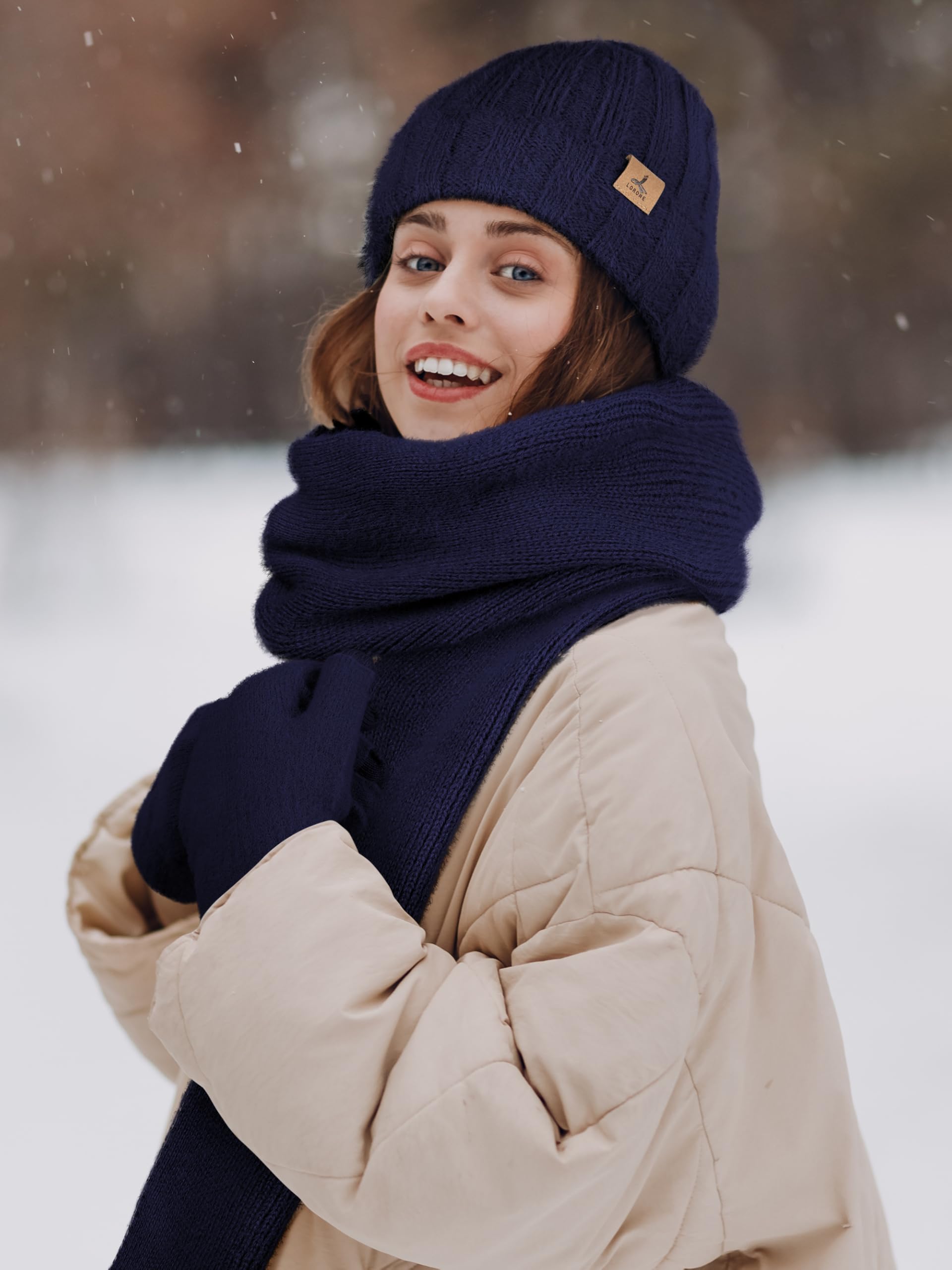 Winter Set für Damen – Mütze, Schal & Touchscreen-Handschuhe