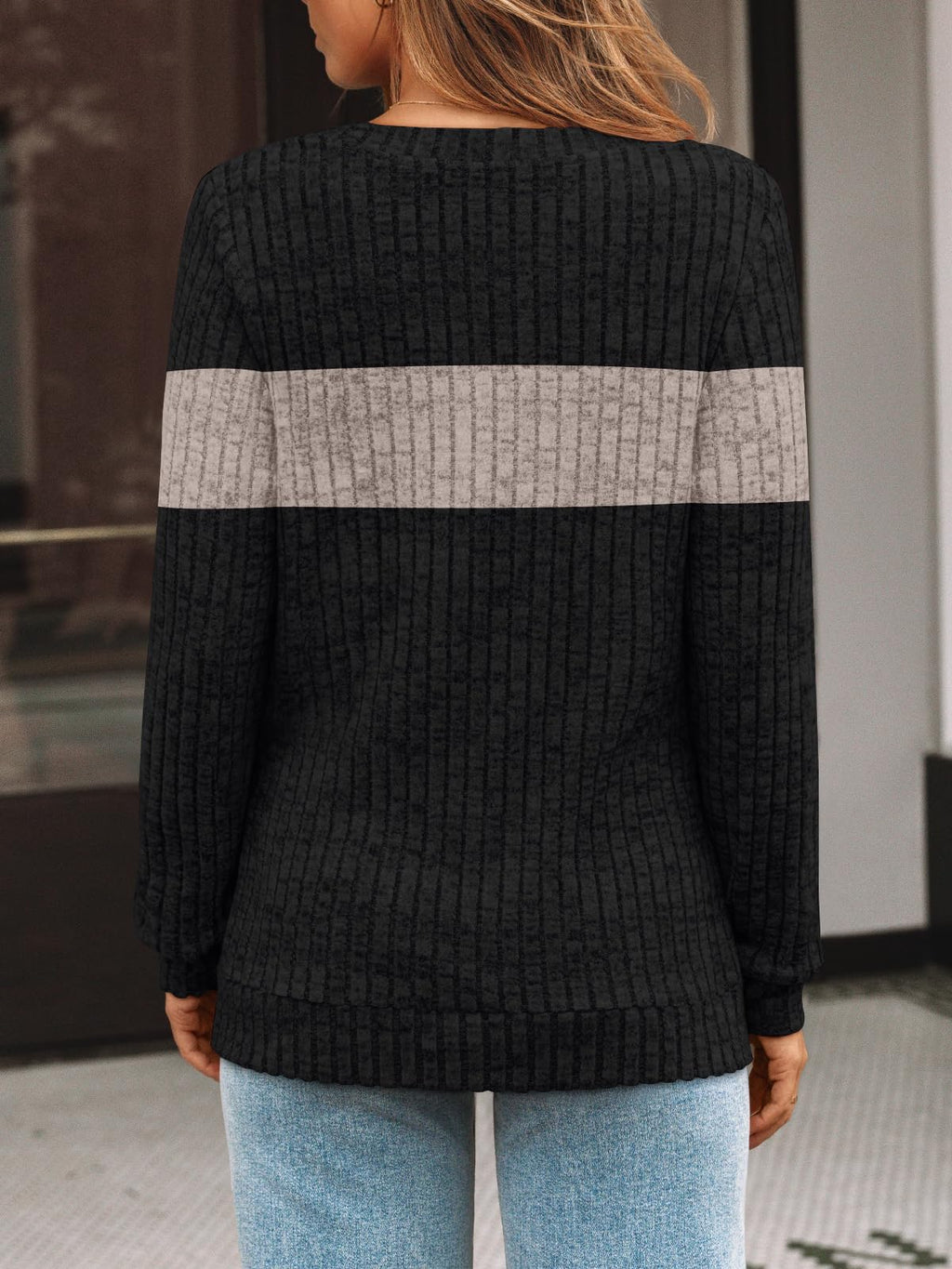 Damen Langarmshirt mit V-Ausschnitt – Lässiges Herbst Oberteil