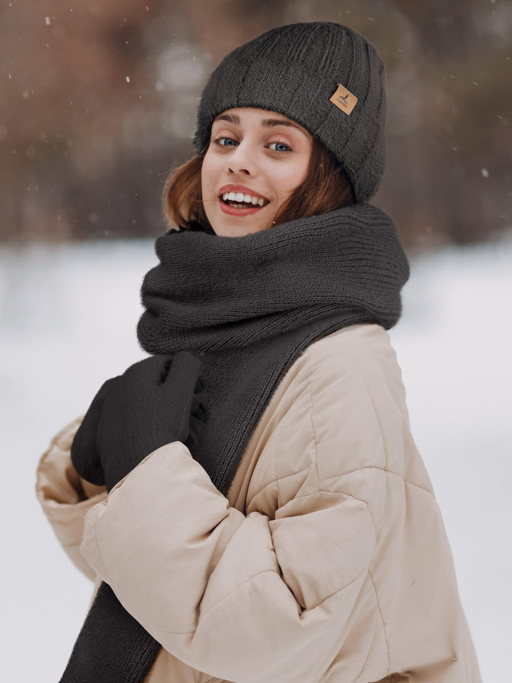 Winter Set für Damen – Mütze, Schal & Touchscreen-Handschuhe