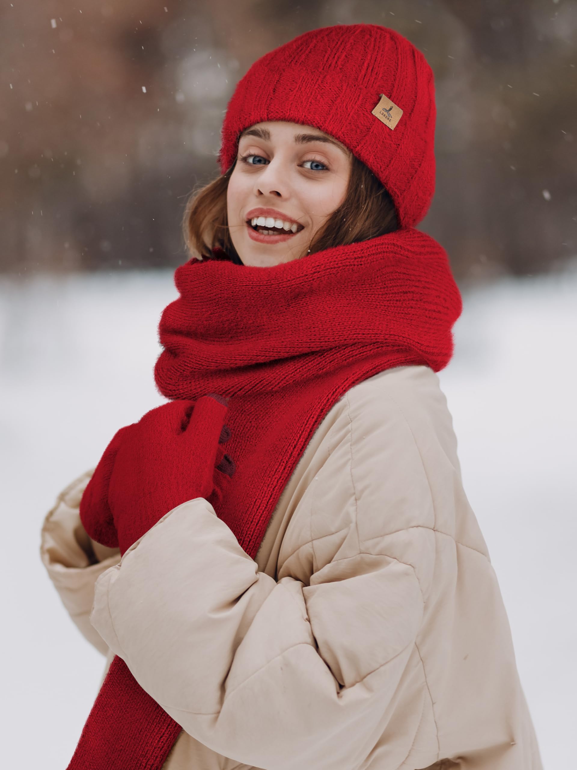 Winter Set für Damen – Mütze, Schal & Touchscreen-Handschuhe