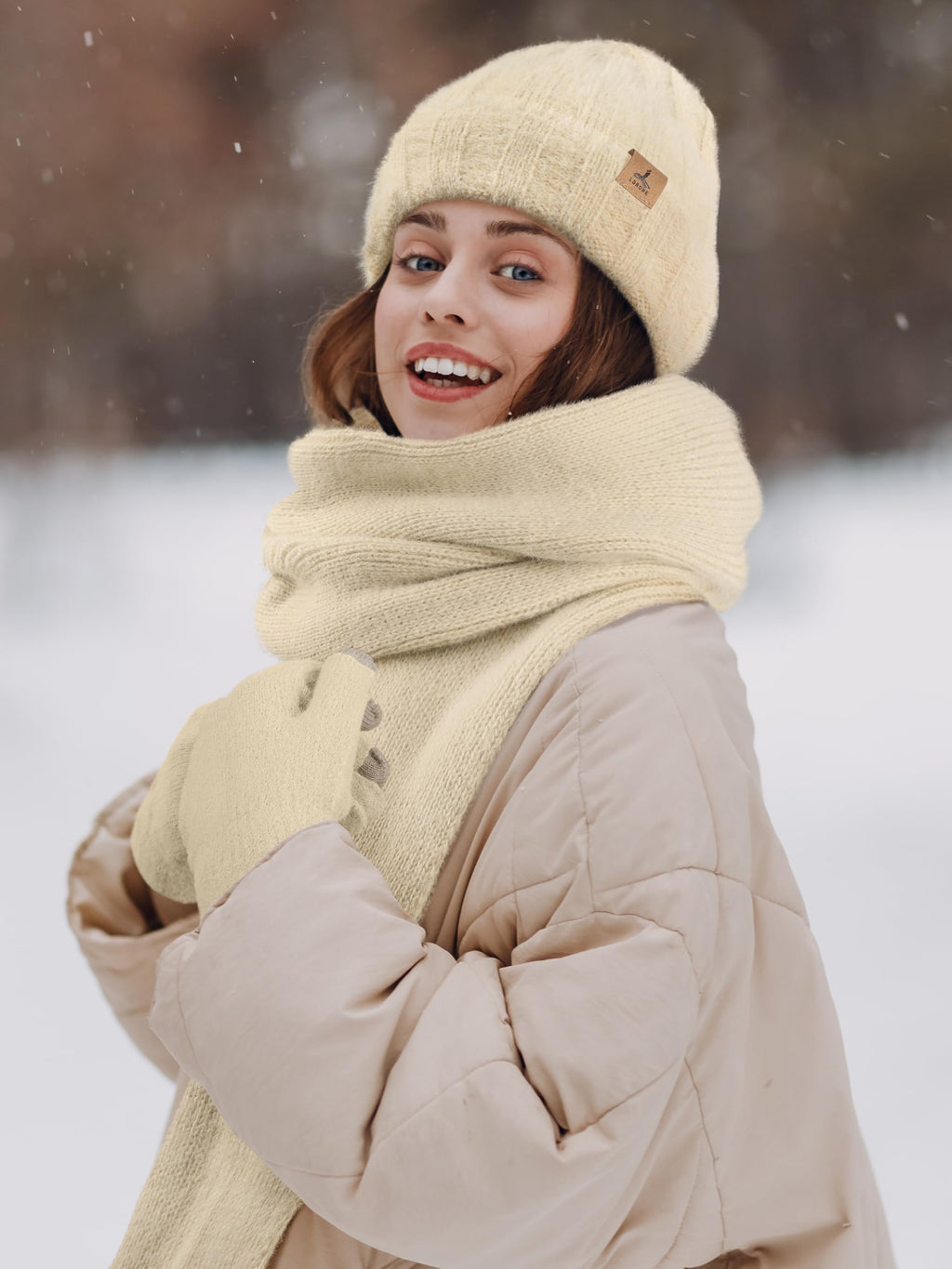 Winter Set für Damen – Mütze, Schal & Touchscreen-Handschuhe