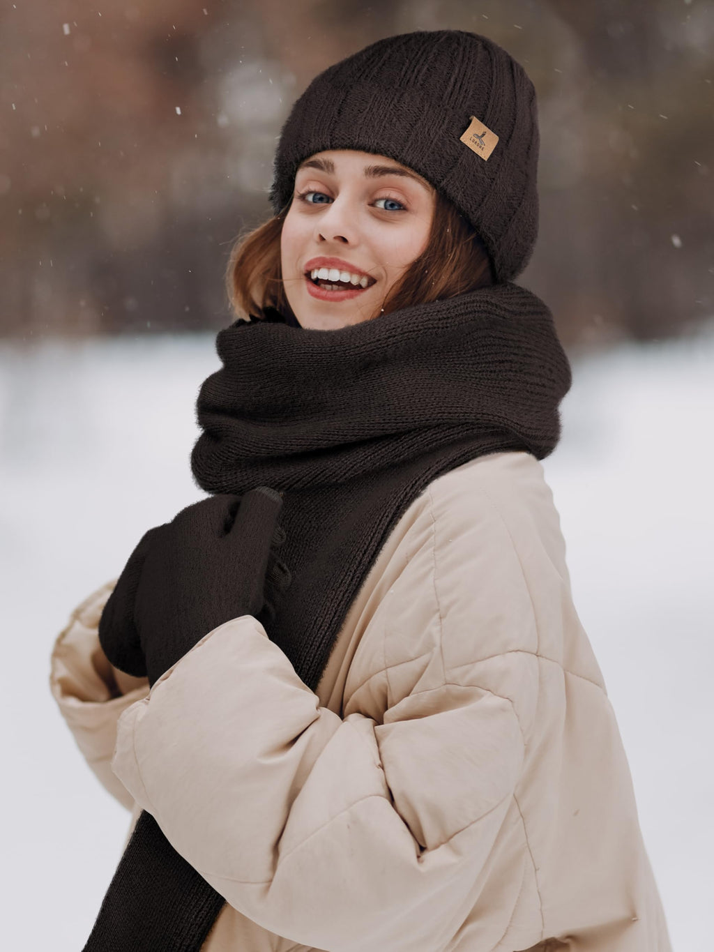 Winter Set für Damen – Mütze, Schal & Touchscreen-Handschuhe