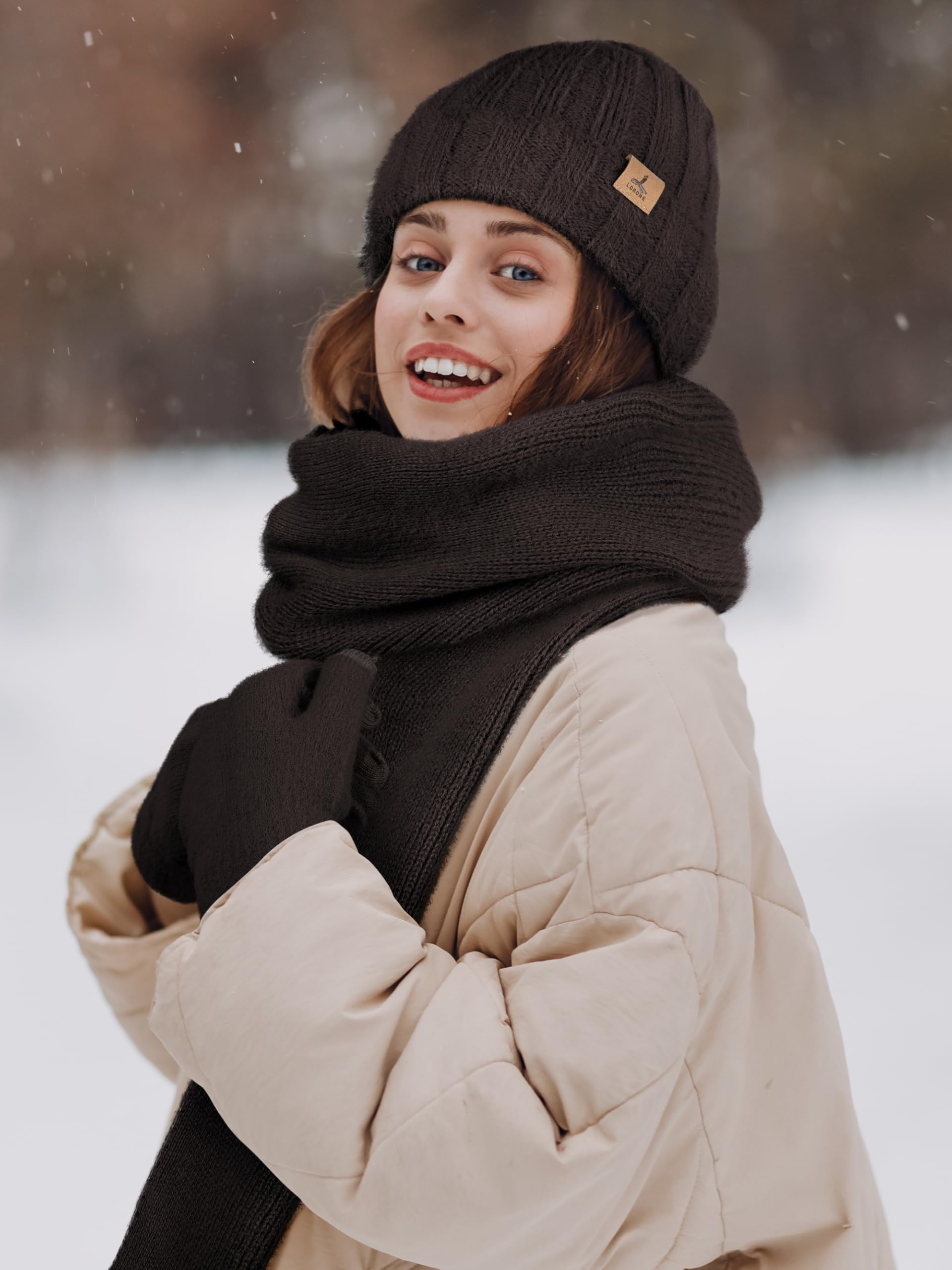 Winter Set für Damen – Mütze, Schal & Touchscreen-Handschuhe