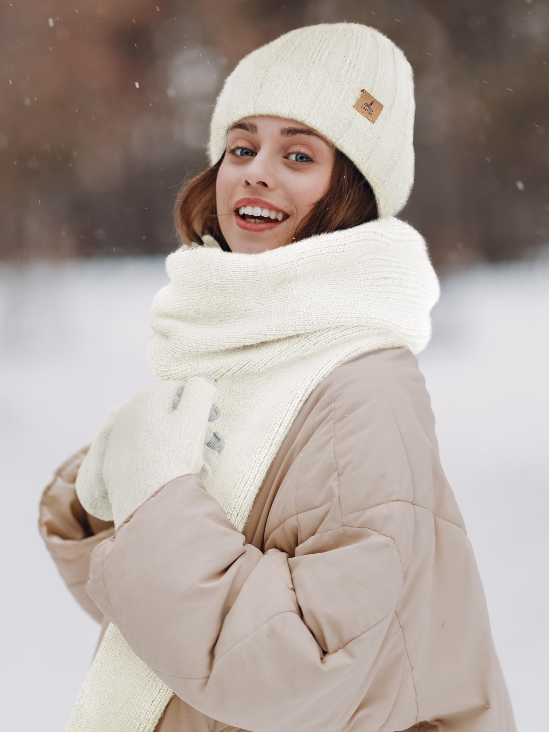 Winter Set für Damen – Mütze, Schal & Touchscreen-Handschuhe