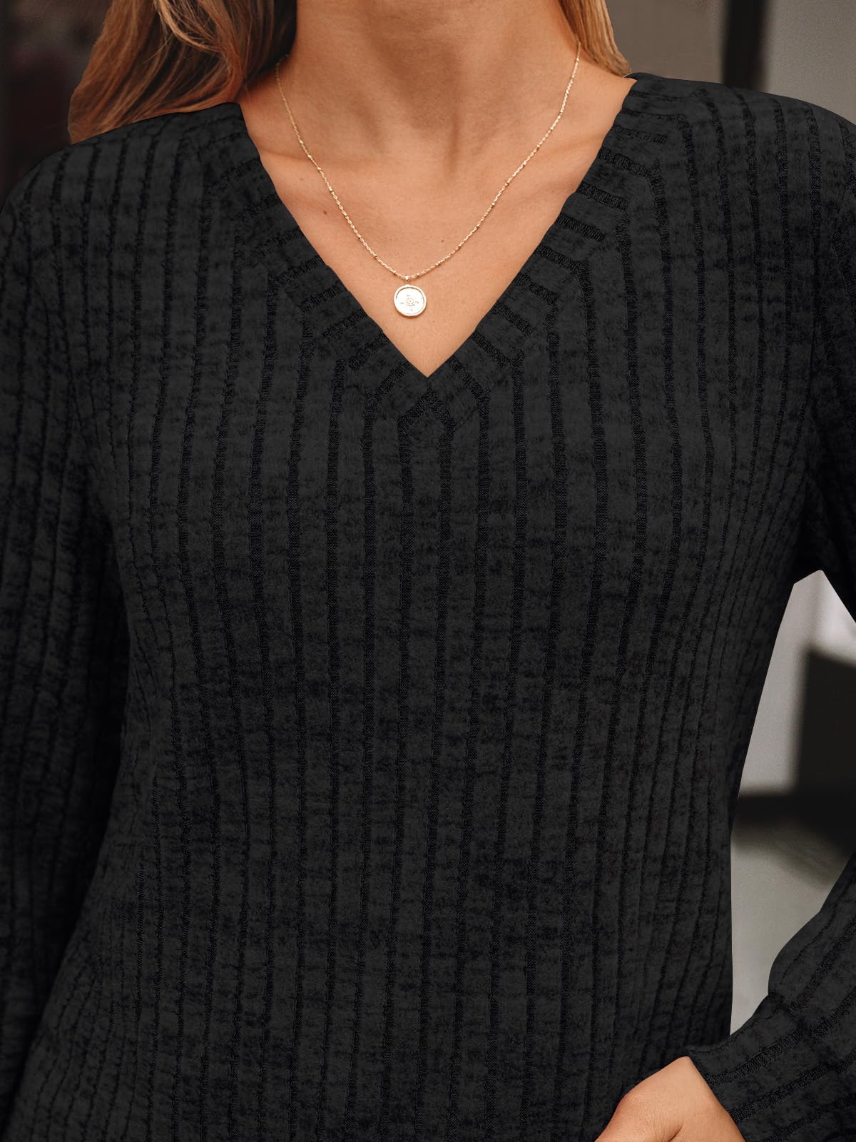 Damen Langarmshirt mit V-Ausschnitt – Lässiges Herbst Oberteil