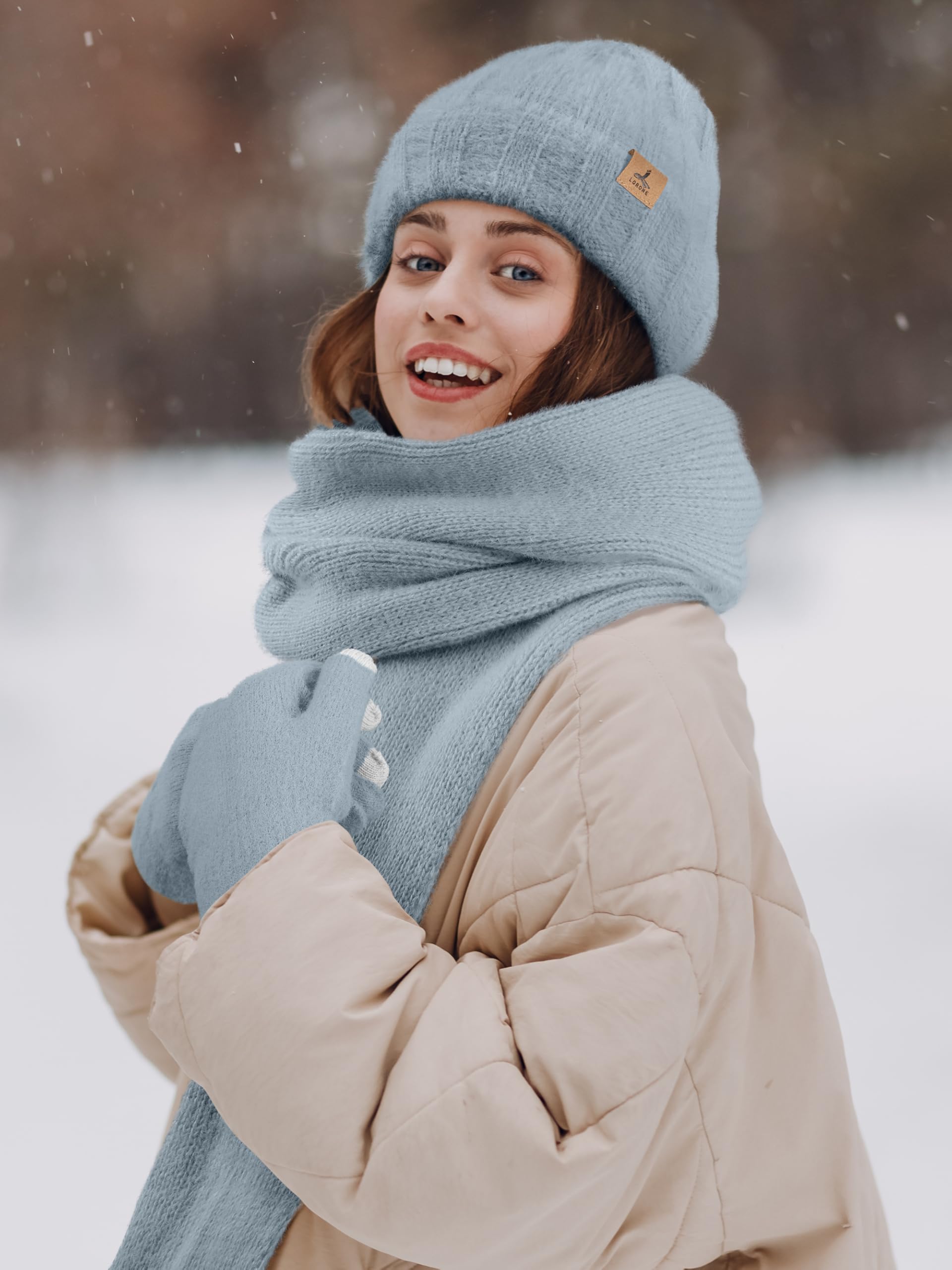 Winter Set für Damen – Mütze, Schal & Touchscreen-Handschuhe