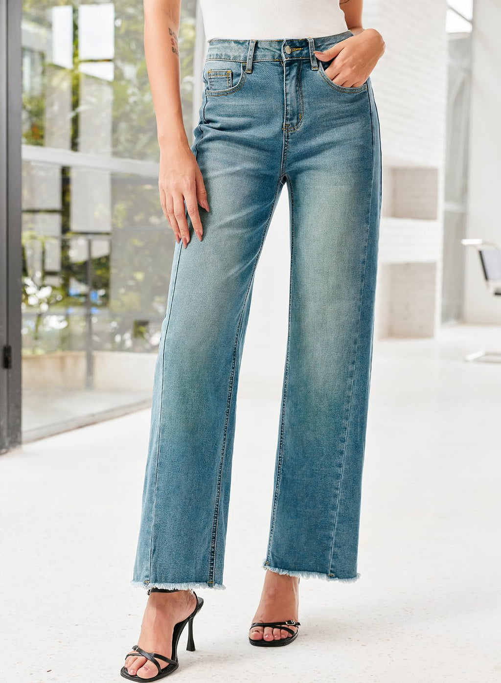 Damen Wide-Leg Jeans – Locker geschnittene High-Waist Jeans