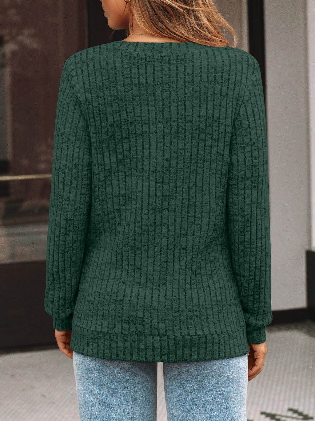 Damen Langarmshirt mit V-Ausschnitt – Lässiges Herbst Oberteil