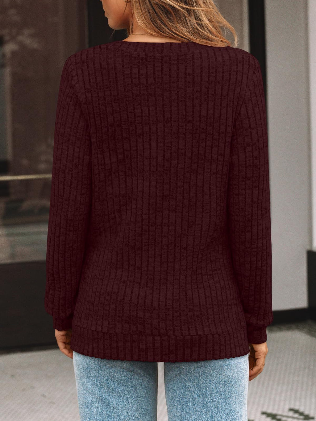 Damen Langarmshirt mit V-Ausschnitt – Lässiges Herbst Oberteil