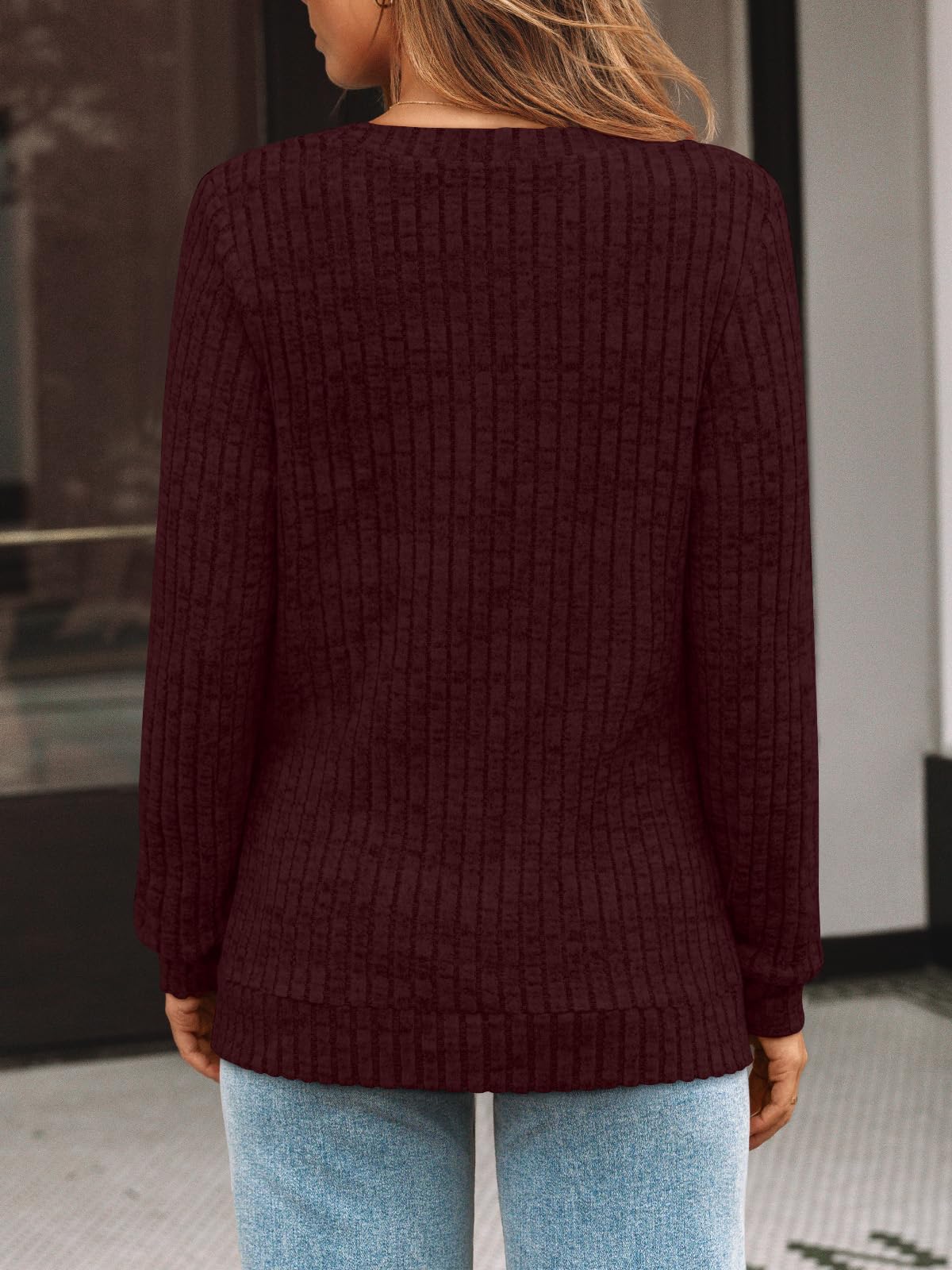 Damen Langarmshirt mit V-Ausschnitt – Lässiges Herbst Oberteil