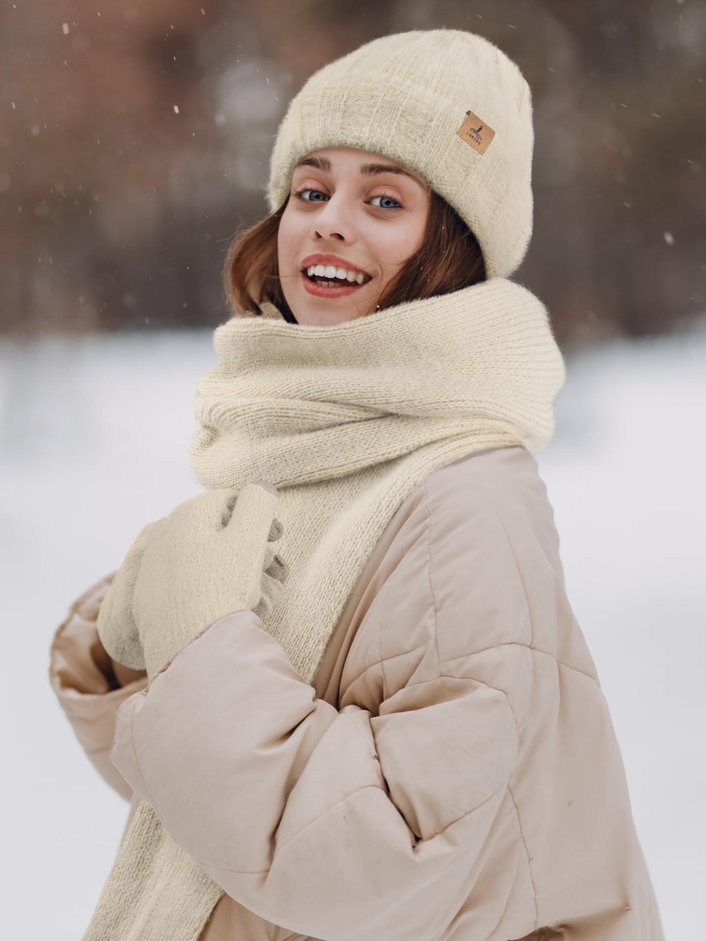 Winter Set für Damen – Mütze, Schal & Touchscreen-Handschuhe