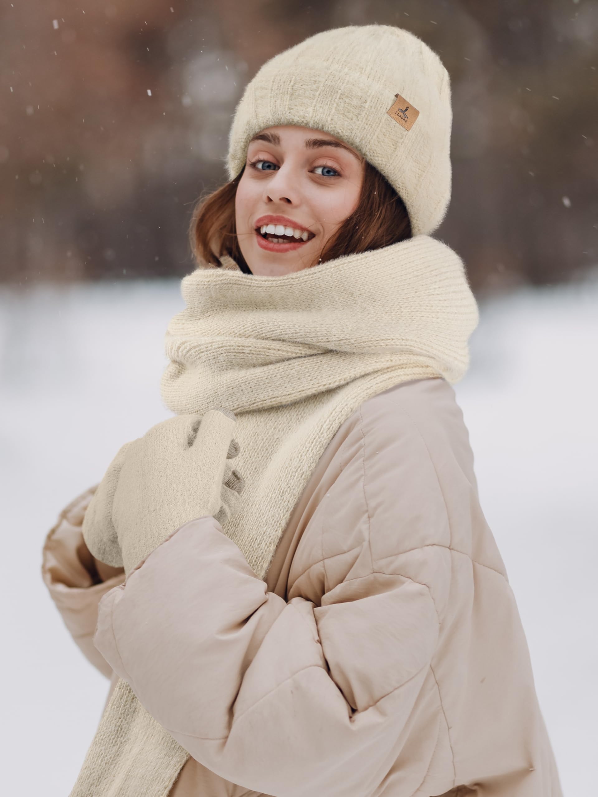 Winter Set für Damen – Mütze, Schal & Touchscreen-Handschuhe