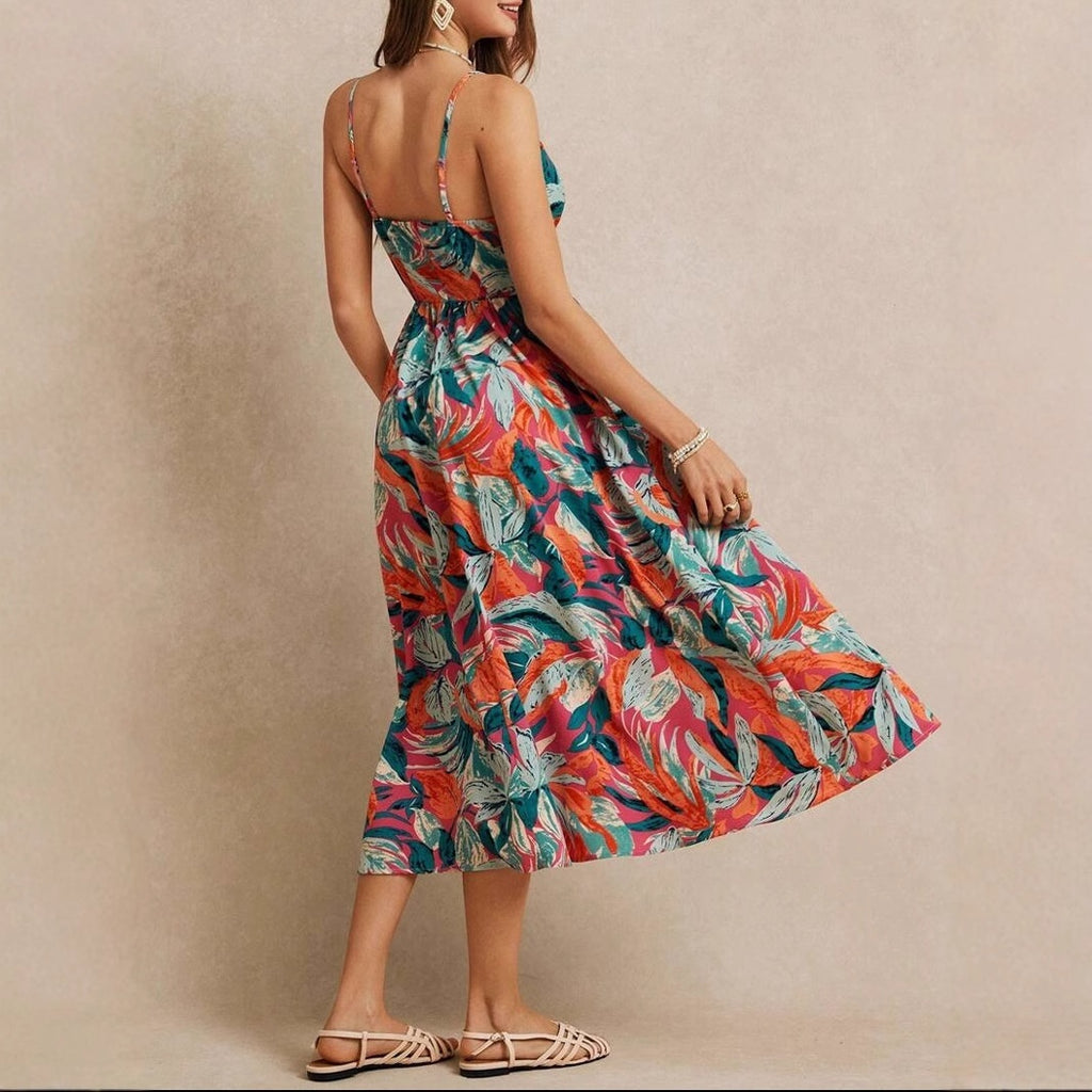 Figurbetontes Maxikleid mit Tropical-Print – Elegantes Sommerkleid für Damen