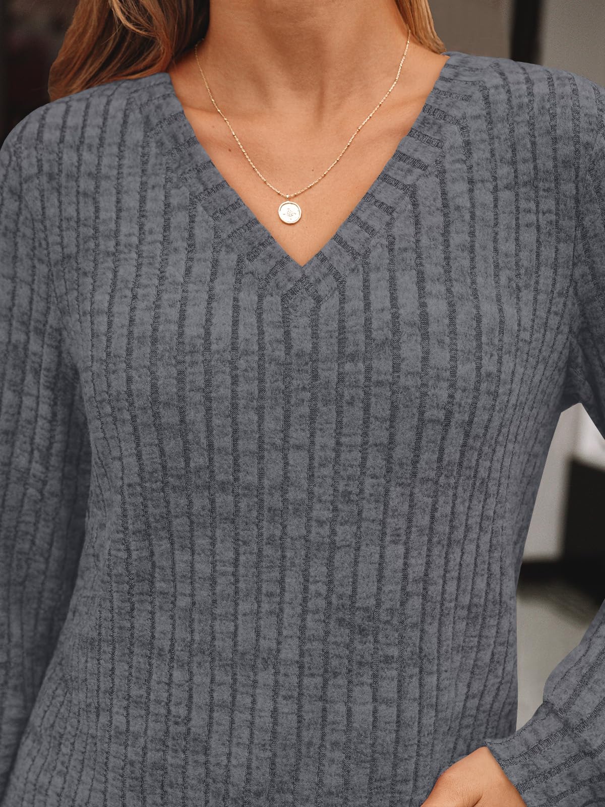 Damen Langarmshirt mit V-Ausschnitt – Lässiges Herbst Oberteil