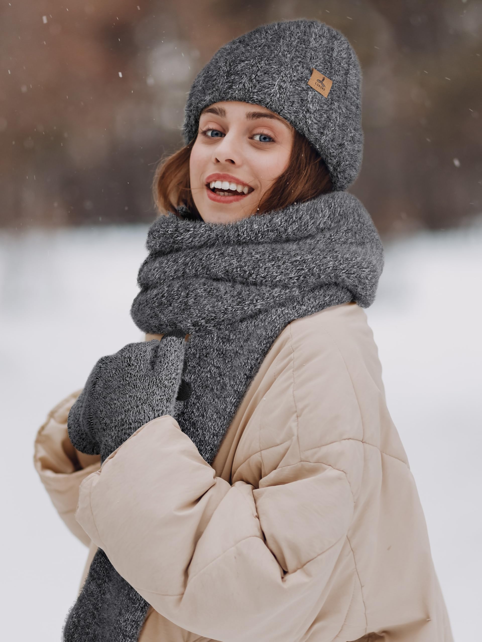 Winter Set für Damen – Mütze, Schal & Touchscreen-Handschuhe