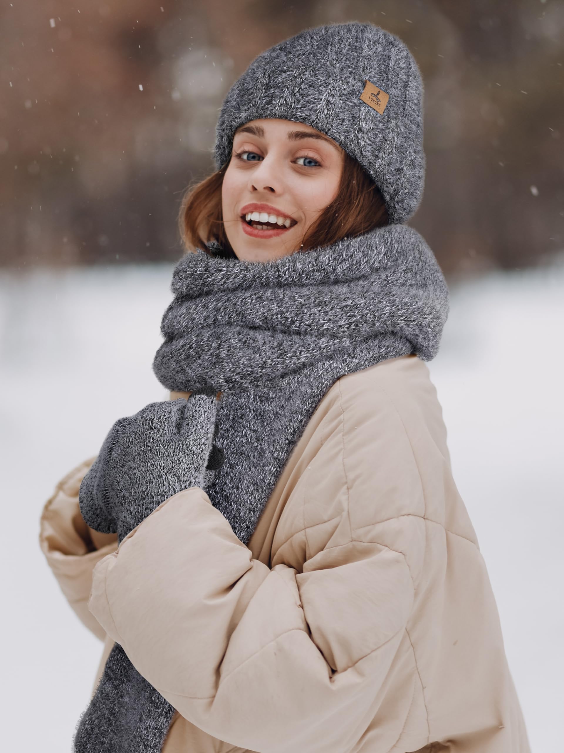Winter Set für Damen – Mütze, Schal & Touchscreen-Handschuhe