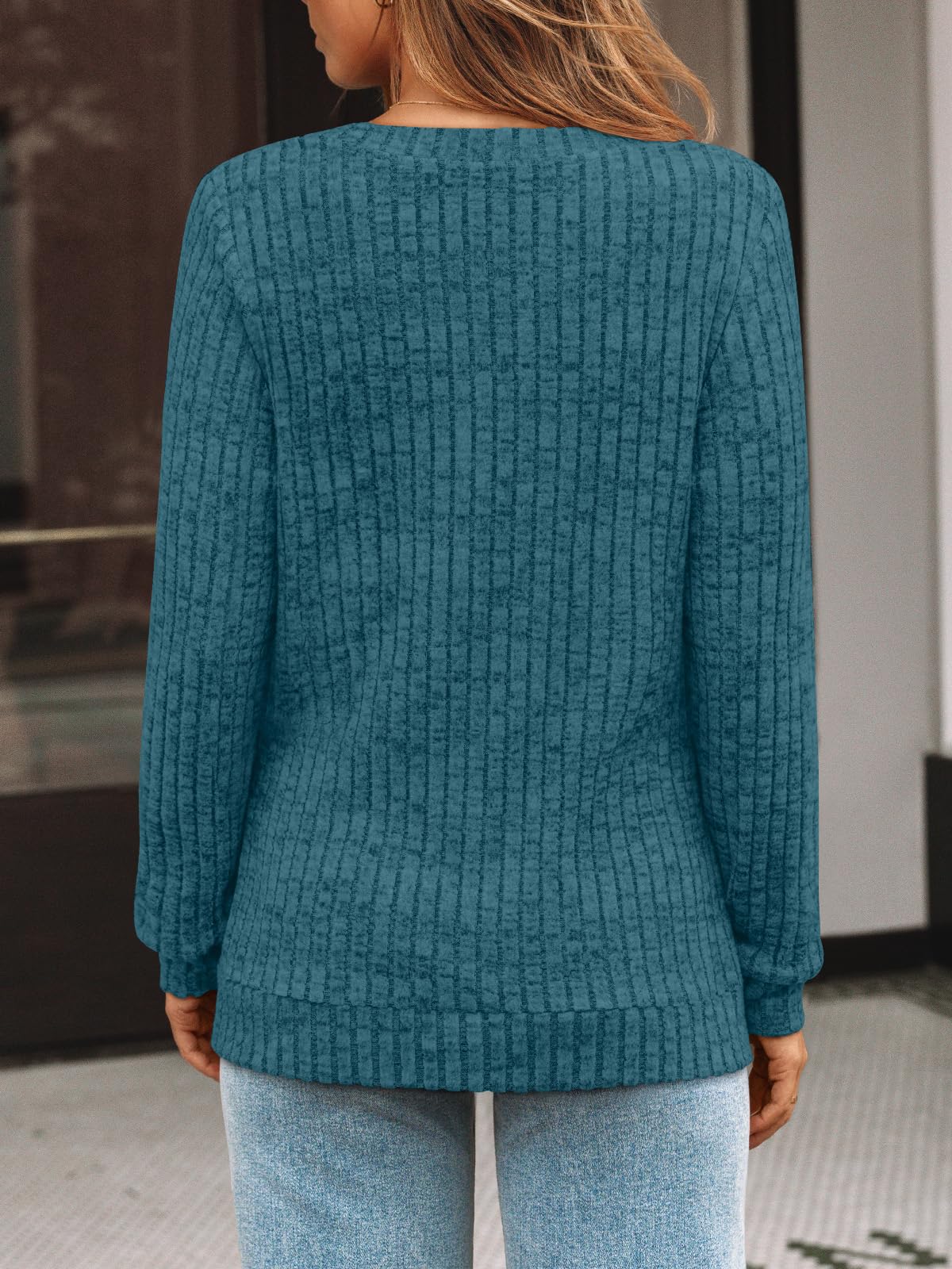 Damen Langarmshirt mit V-Ausschnitt – Lässiges Herbst Oberteil