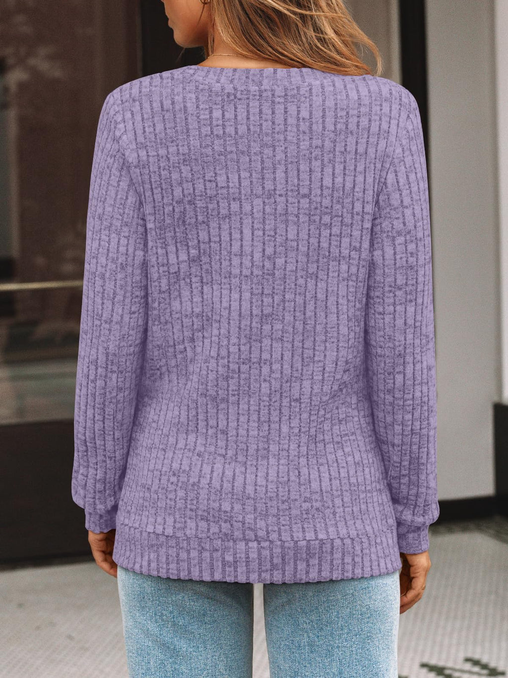 Damen Langarmshirt mit V-Ausschnitt – Lässiges Herbst Oberteil