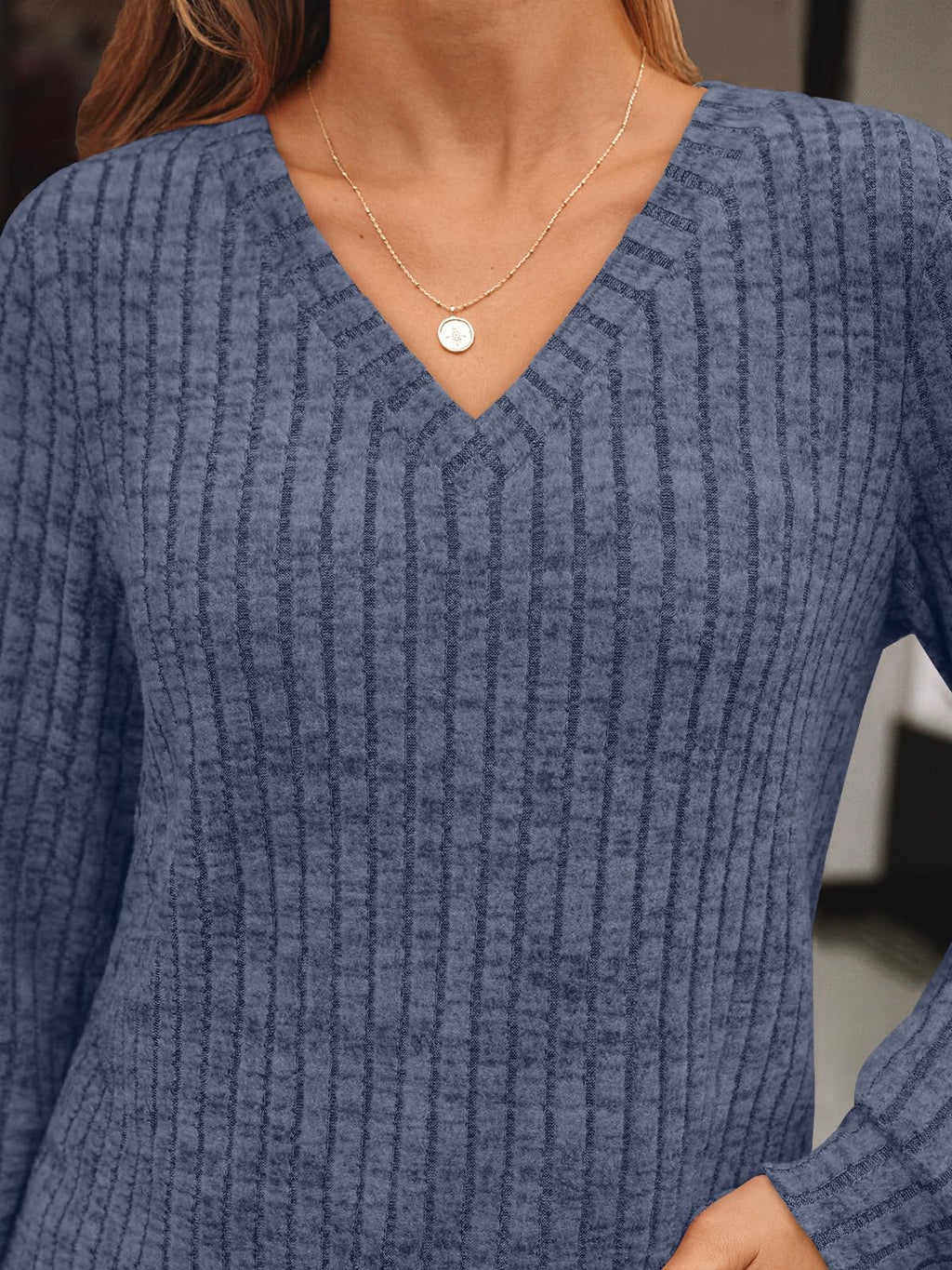 Damen Langarmshirt mit V-Ausschnitt – Lässiges Herbst Oberteil