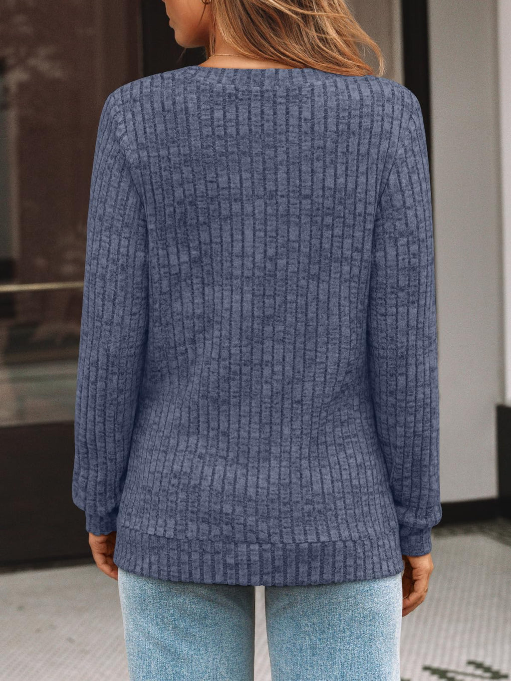 Damen Langarmshirt mit V-Ausschnitt – Lässiges Herbst Oberteil