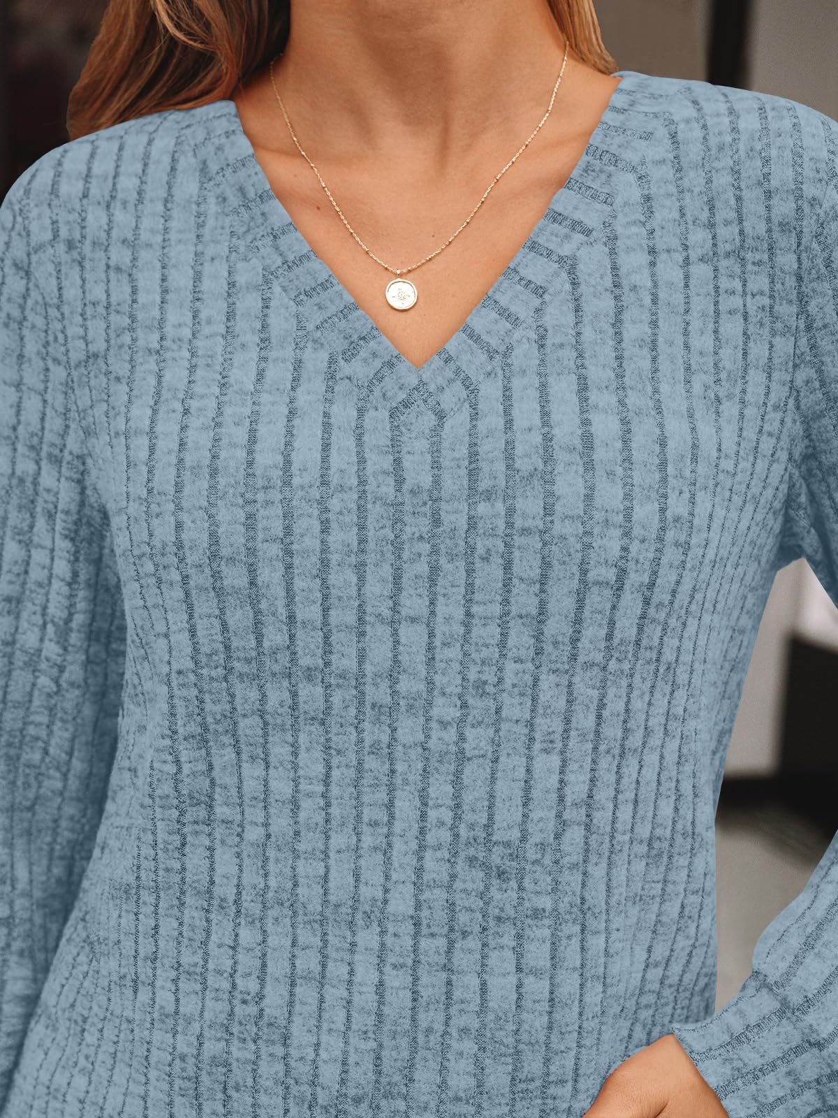 Damen Langarmshirt mit V-Ausschnitt – Lässiges Herbst Oberteil