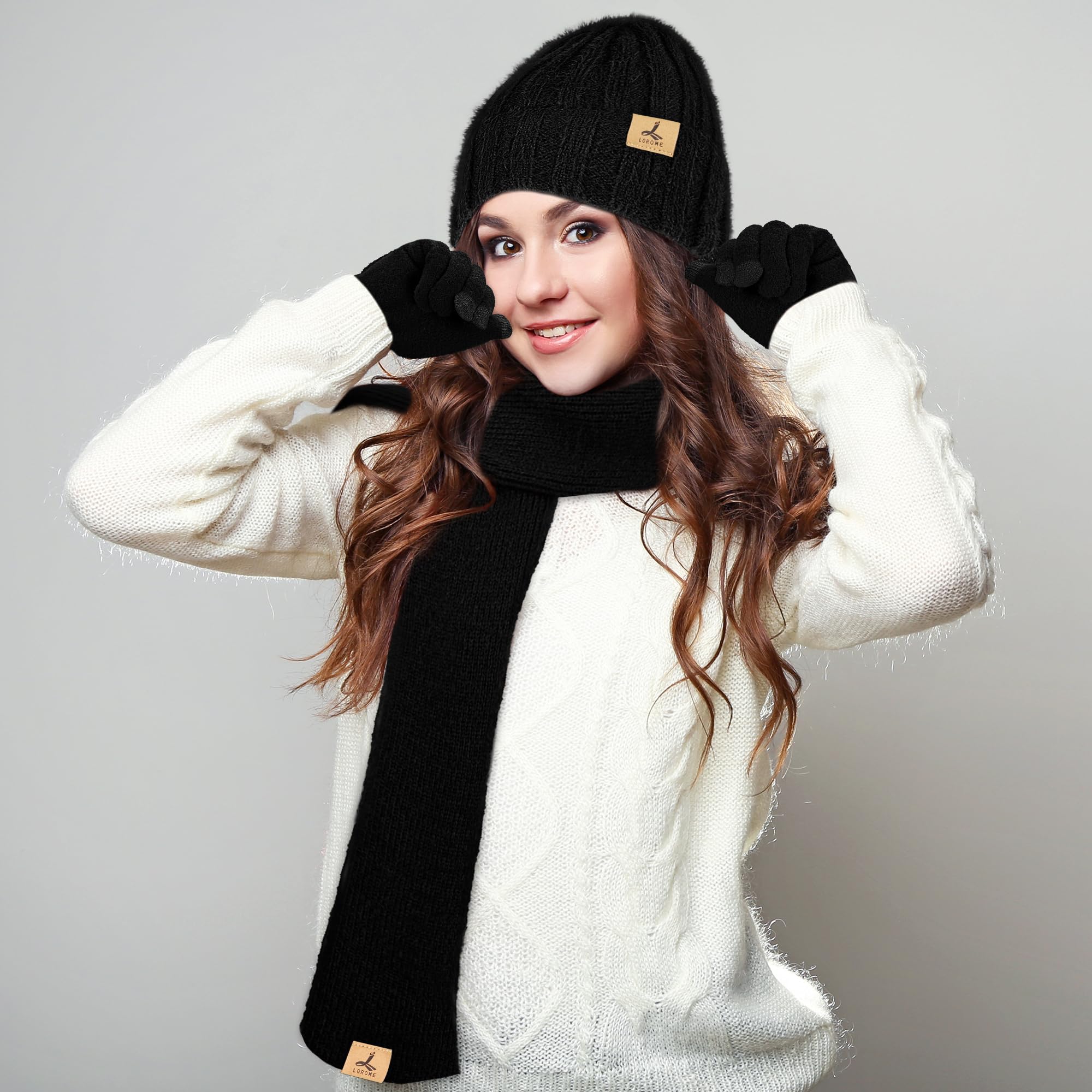 Winter Set für Damen – Mütze, Schal & Touchscreen-Handschuhe