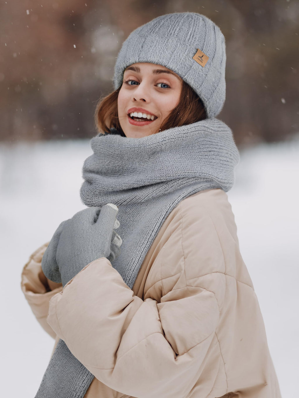 Winter Set für Damen – Mütze, Schal & Touchscreen-Handschuhe