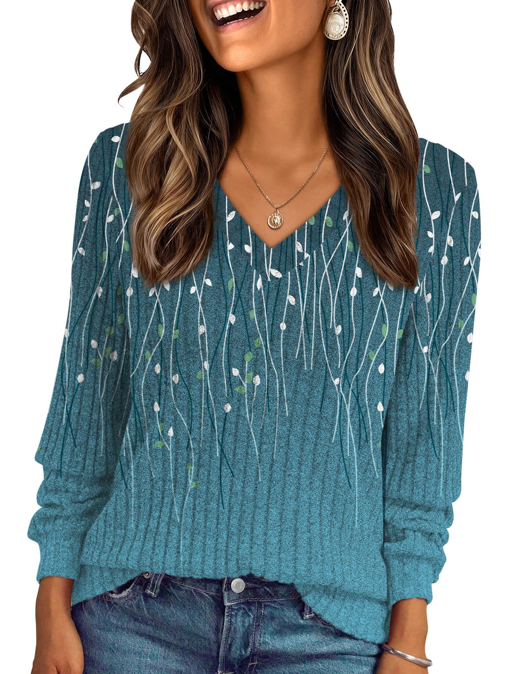 Damen Langarmshirt mit V-Ausschnitt – Lässiges Herbst Oberteil