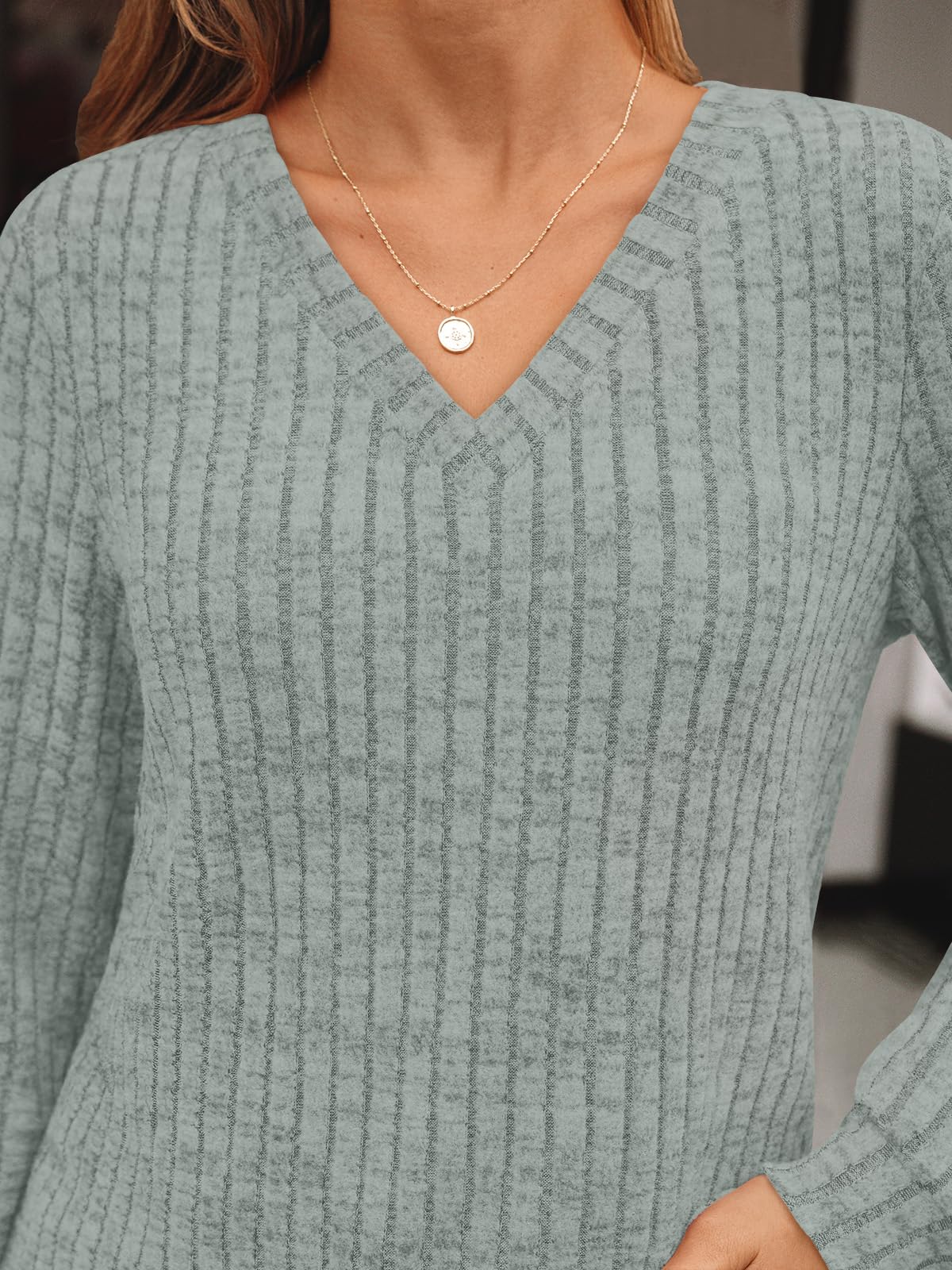 Damen Langarmshirt mit V-Ausschnitt – Lässiges Herbst Oberteil