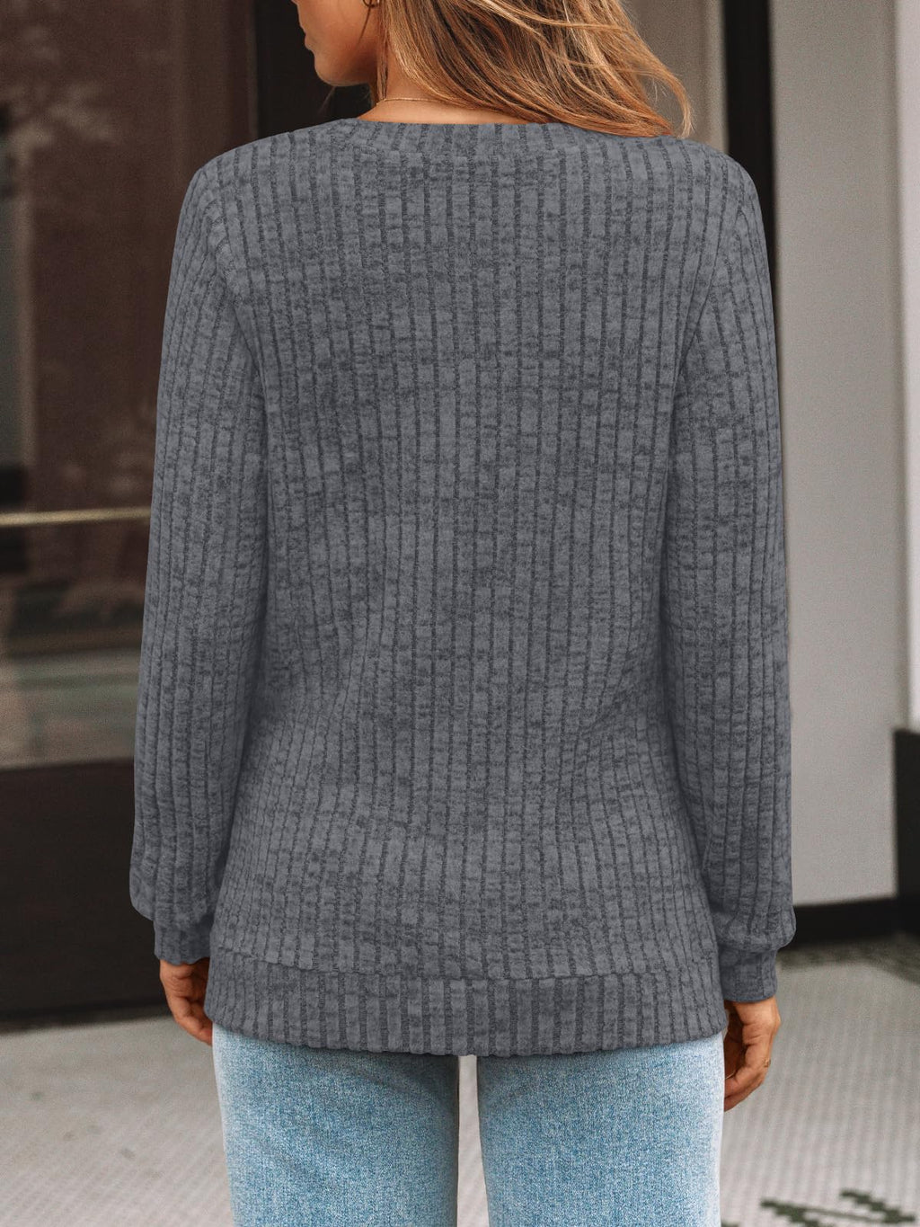 Damen Langarmshirt mit V-Ausschnitt – Lässiges Herbst Oberteil