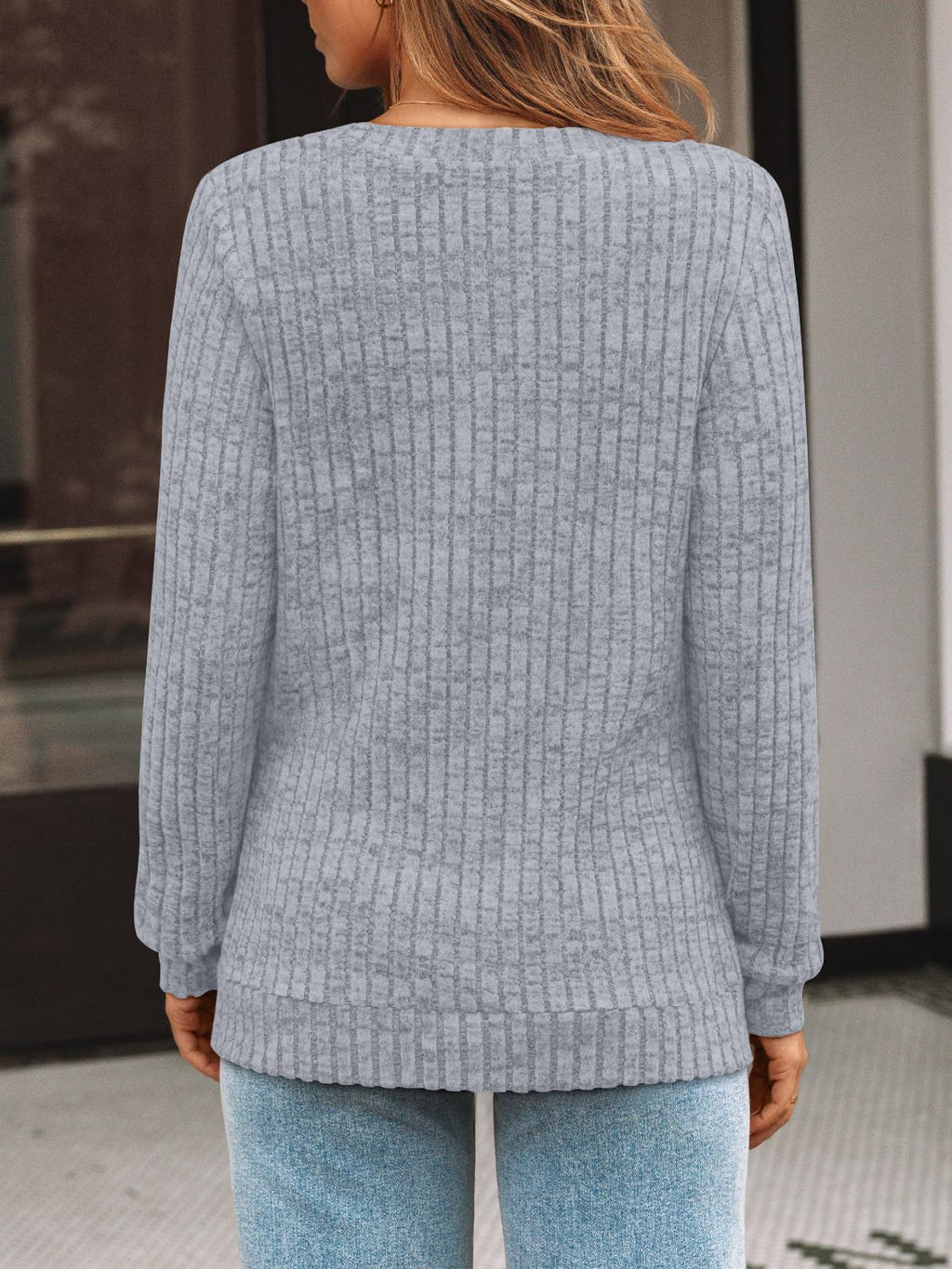 Damen Langarmshirt mit V-Ausschnitt – Lässiges Herbst Oberteil