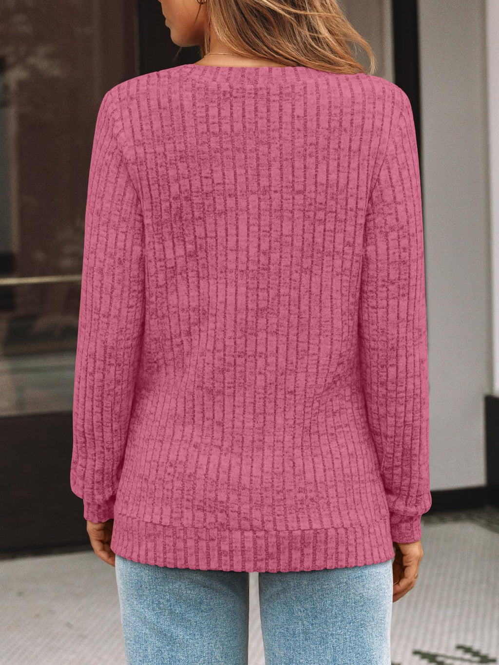 Damen Langarmshirt mit V-Ausschnitt – Lässiges Herbst Oberteil