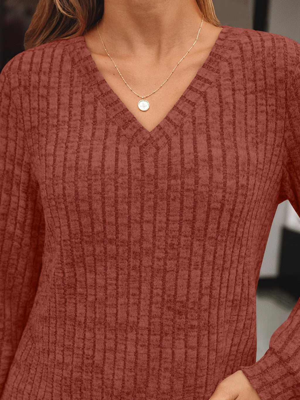 Damen Langarmshirt mit V-Ausschnitt – Lässiges Herbst Oberteil