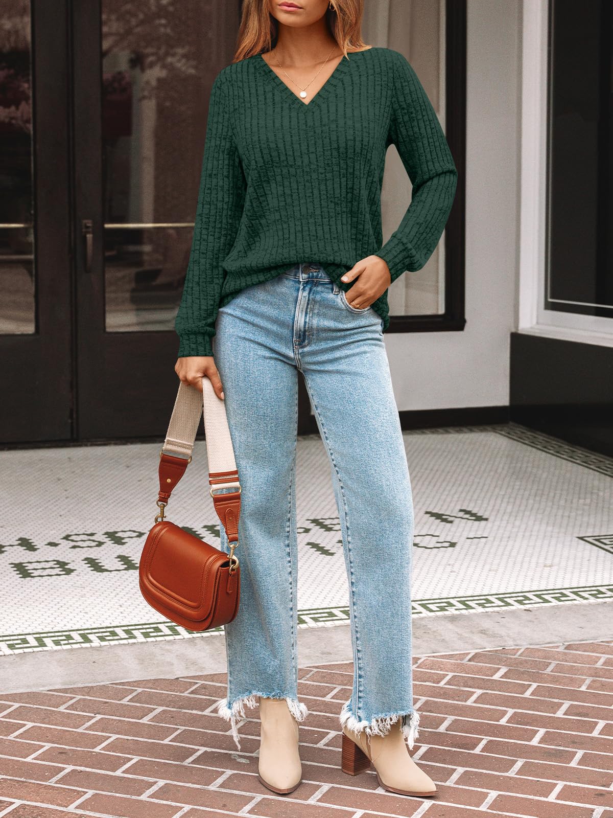 Damen Langarmshirt mit V-Ausschnitt – Lässiges Herbst Oberteil