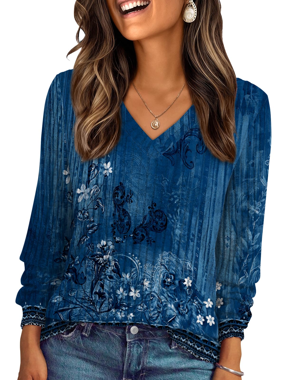 Damen Langarmshirt mit V-Ausschnitt – Lässiges Herbst Oberteil